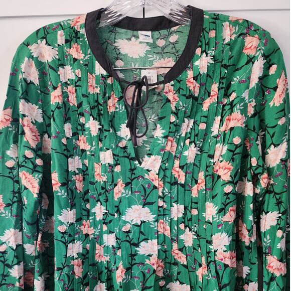 Old Navy Green Floral Ruched Tie Front Mini Long Sleeve Peasant Dress Size Small - Picture 3 of 6